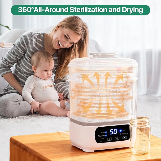 Freebaby Baby Bottle Steamer and Dryer,All-in-One Sterilizer and Dryer for All Baby Bottle,Bottle Sanitizer for Pacifiers&Breast Pump Parts, with LED Screen and Auto-Off