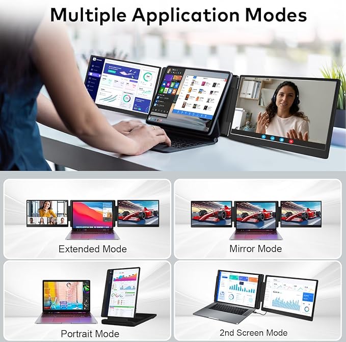 14" Laptop Screen Extender, FHD 1200P IPS Dual/Triple Portable Monitor for Laptop, 360° Flip Left Screen, USB-C/HDMI Plug & Play, Multi Travel Computer Monitor Display for 12-17.3" Win/Mac -S7C