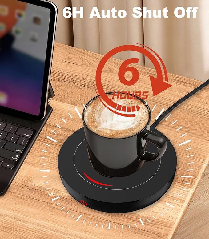 Kepwam Coffee Mug Warmer for Desk, 3-Temp Fast Heating Cup Warmer with 6H Auto Shut Off, LED Light & Smart Candle Warmer for All Beverages, Ideal Gifts for Women Men