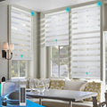 DENFOON Motorized Zebra Blinds, Solar Powered Dual Layer Automatic Shades with Remote Control, Rechargeable Smart Blinds Horizontal Wireless Electric Shades for Windows, Custom Size, White， 23 x 72