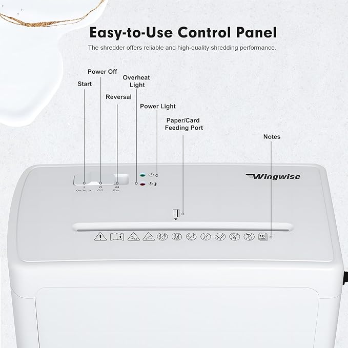 Low Noise 40dB Paper Shredder for Home, 10-Sheet Cross Cut, CD/Credit Card Shredder, 2.6 Gallons Wastebasket, P-4 High Security, White