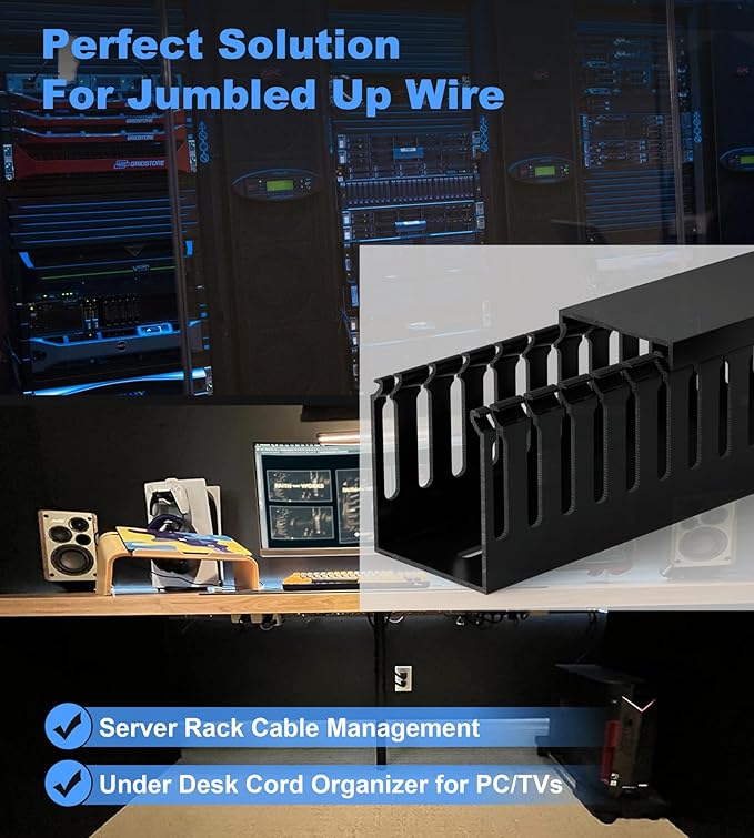 ZhiYo 99in (6X L16.5in) Server Rack Cable Management Raceway, H2.4in x W2in Cable Raceway Kit, Electrically Safe PVC, Open Slot Wire Raceway for Under Desk/Computer/Network Cords