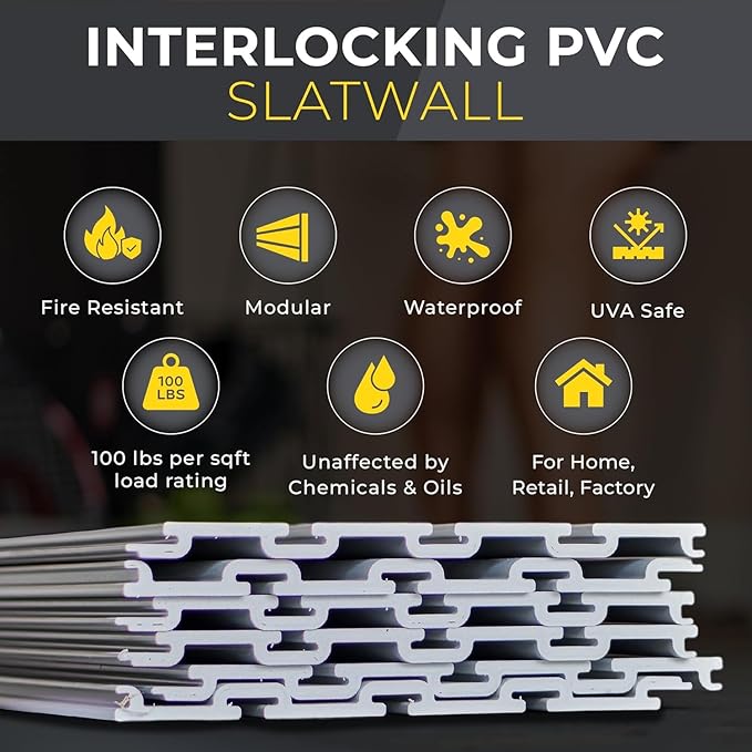 DLDIRECT 36" X 48" - White Slatwall Panel Garage Organizer: Heavy Duty Wall Mounted PVC Rack, Interlocking Slat Paneling for Garage Storage, Slotwall Board, Shelves System