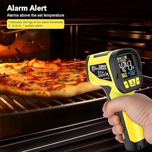 Infrared Thermometer Temperature Gun, TEMIRUP Non-Contact Digital IR Laser Temp Gun -58°F to 1472°F, K-Type Probe -40°F~1202°F, for Cooking, Pizza Oven, BBQ, HVAC, Home & Industrial