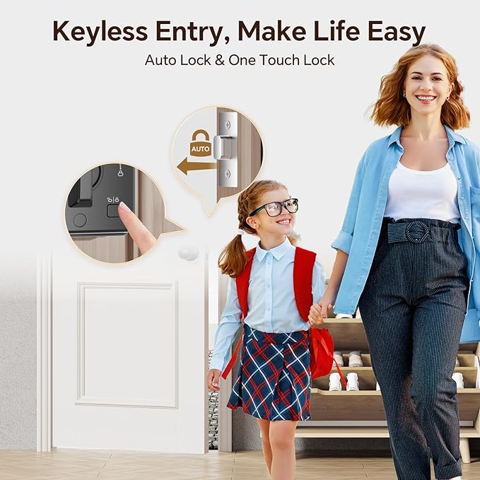 VCHOO Keyless Entry Door Lock Set WiFi Smart App Control Door Lock for Front Door Keypad Deadbolt with 2 Knobs Auto Lock One Time Codes Easy Install, Black