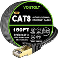 Cat 8 Ethernet Cable 150 FT Flat, High Speed 40Gbps 2000Mhz Braided Internet by EthernetCable