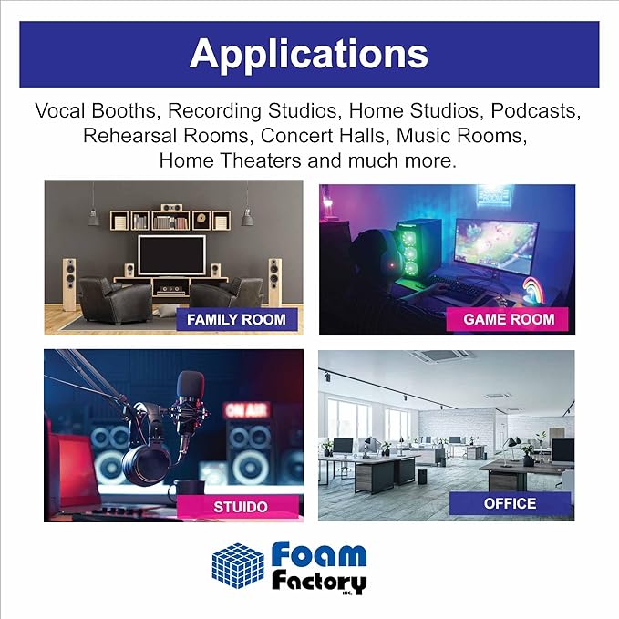 Foam Factory Inc 24 Pack Color Acoustic Foam Panel Studio Soundproofing Wedge Wall Tiles 12” X 12” X 2” (Red)