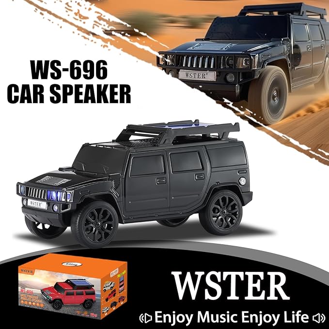 WSTER WS-696 Solar Bluetooth Replica Speaker – Portable Modern Off-Road Car Design with HD Sound, TWS, LED Party Light, USB/TF Playback, FM, Built-in Microphone, Surprise Gift(Black)