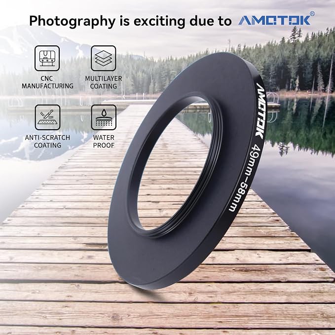 49mm Lens to 58mm Camera Lens Adapter, 49mm to 58mm Filter Step-Up Adapter Ring - Image 2