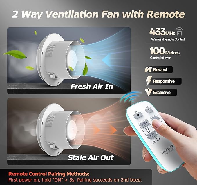 RUBBUL 6 inch Bathroom Exhaust Fan with Remote 2 Way 6 Speed Upgraded Powerful Low Noise Vent Fan 3000RPM DC Motor Energy Saving Household Ventilation Fans for Attic Basement Garage Washroom VP206A29