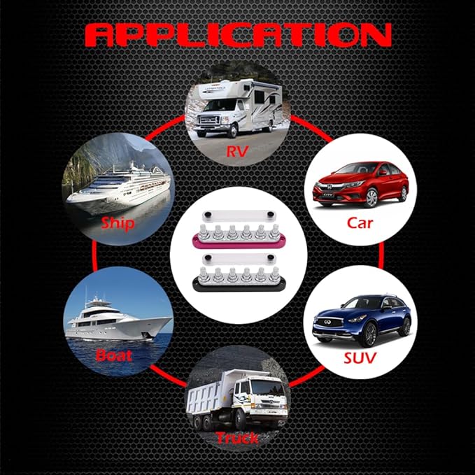 6 x M10 (3/8") Studs Power Distribution Block Bus Bar 12V, Ampper 7" HD 300A Marine BusBar Battery Distribution Block W/Cover for Car Boat Solar (Red)