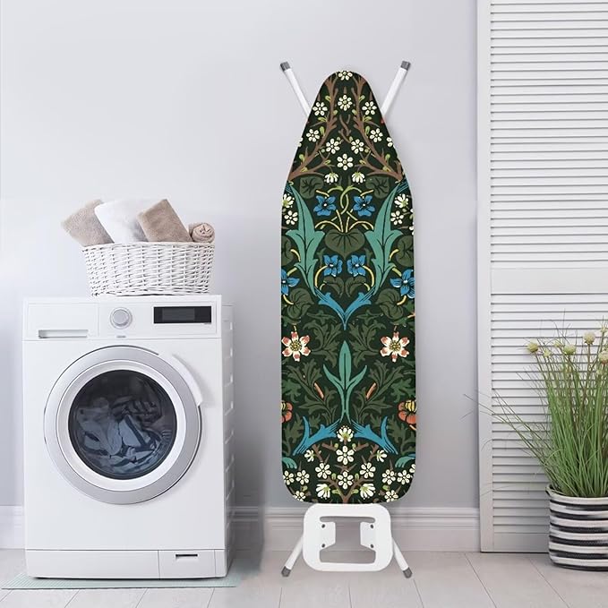 ZCFYGDX William Morris Ironing Board Cover Nylon Buckle Fastening Easy to Install Iron Decor Covers Standard with Elastic Edge Scorch Resistant Protective Covers for Iron Board 18x58 Vintage Print