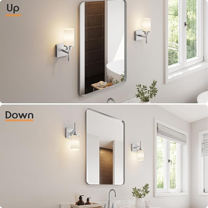 AONEON Bathroom Light Fixtures Brushed Nickel Vanity Lights with White Frosted Glass Shade, Wall Lamp for Mirror Kitchen Bedroom Living Room Porch T001BR-L1