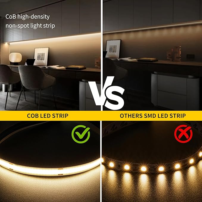 Pandery COB LED Strip Lights Natural White,24V Dimmable led Light Strip KIT with Remote and app Control,4000K 50FT/15m 8mm Wide Ra>90 Cuttable Flexible Strip Lights for Bedroom,Wardrobe,Cabinet