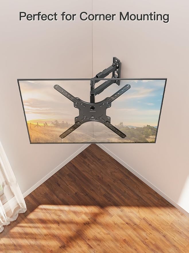 ELIVED TV Wall Mount for Most 26-60 Inch TVs, Swivel and Tilt Full Motion TV Mount with Single Stud Perfect Center Design, Wall Mount Bracket Max VESA 400x400mm, Corner Mount Holds up to 77 lbs.