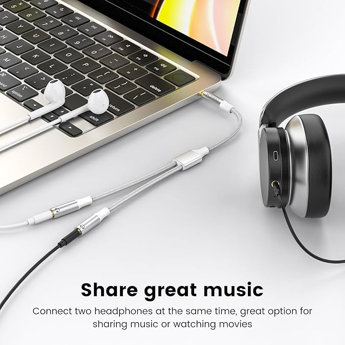 MOSWAG 3.5mm Audio Splitter - 2 Way Stereo Y Cable for iPhone, Samsung, PS4, Switch, Tablets, PC, Laptop, MP3