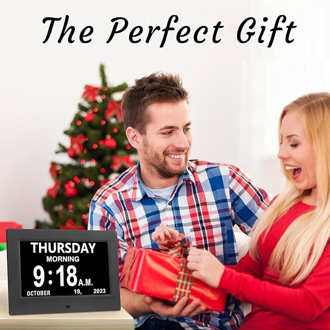 Irednolw 7inch Large Impaired Vision Digital Alarm Clock with Day and Time, Digital Day Clock for Seniors with Auto Dimming / 8 Alarms Clock