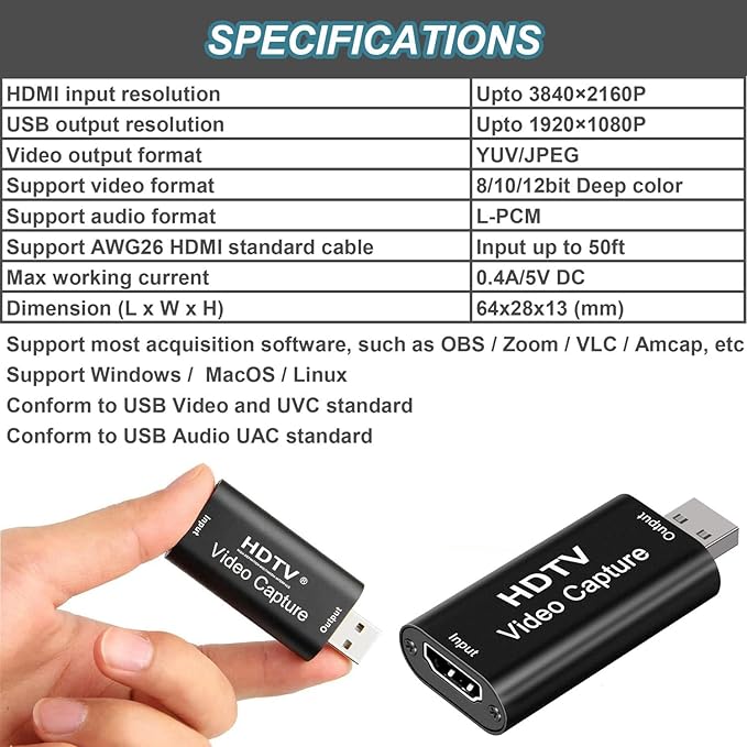 Gebildet 4K Video Capture Card, HDMI to USB Capture Card 1080P for Streaming, Recording, Gaming, Compatible with Nintendo Switch, PS5, Xbox
