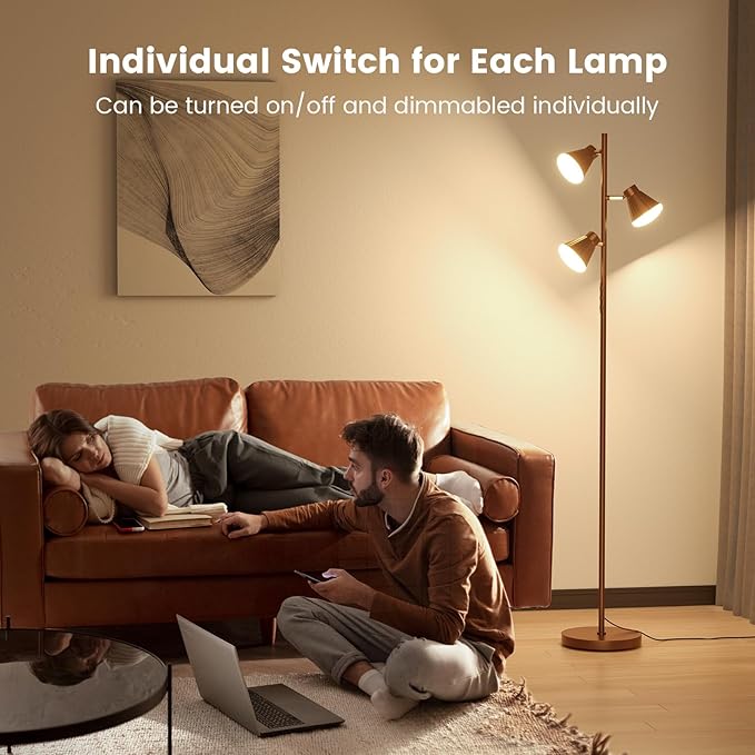 SIBRILLE 36W LED Tree Floor Lamp, Dimmable Tall Standing Lamp with Remote & Touch Control, 4 Color Temperatures Bright Floor Lamp, 3 Rotatable Light Modern Floor Lamps for Living Room Bedroom Office