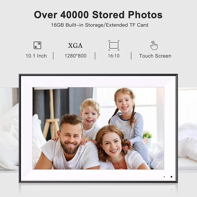 Digital Photo Frame 10.1-inch Digital Picture Frame - IPS Touch Screen Digital Frame, 32GB, Auto-Rotate, Slideshow, Load Photo Video from Phone via APP Email, Free Cloud Storage, Gift for Mom Dad