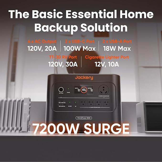 Jackery HomePower 3000 Portable Power Station with 500X Solar Panels, 3600W (Surge 7200W) Output, 3072Wh LFP Solar Generator, Essential Backup for Home Use, Power Outage, Emergencies