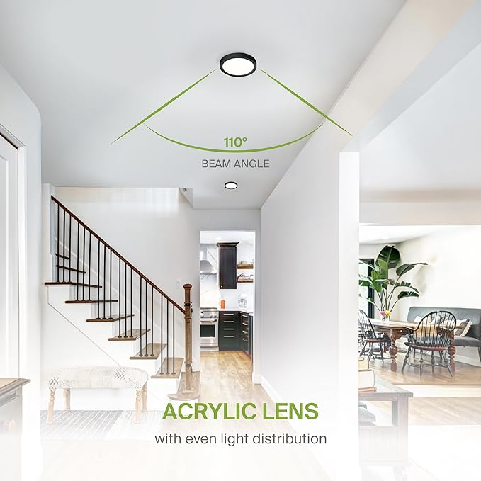 ASD LED 5" Round Flush Mount Ceiling Light Fixture, Low Profile Surface Lighting | 5CCT, Dimmable, Ultra-Thin, ETL Listed | 10W 700LM 2700-6000K 120V | Kitchen, Bedroom, Hallway Lamp | Black