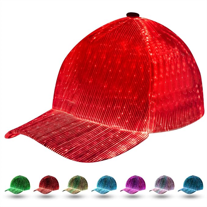 LIOVODE LED Hat, 7 Colors Baseball Cap Light Up Rave Hat Fiber Optic Luminous by LIOVODE
