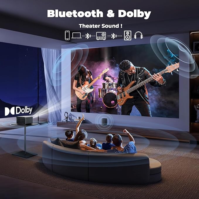 Projector with WiFi and Bluetooth: [1800 ANSI/Ai Auto Focus/800+ Apps/Compatible with Netflix] Outdoor-Projector 4K Support 1080P Smart Live TV Movie Lisowod L03Pro Projector for Home Theater