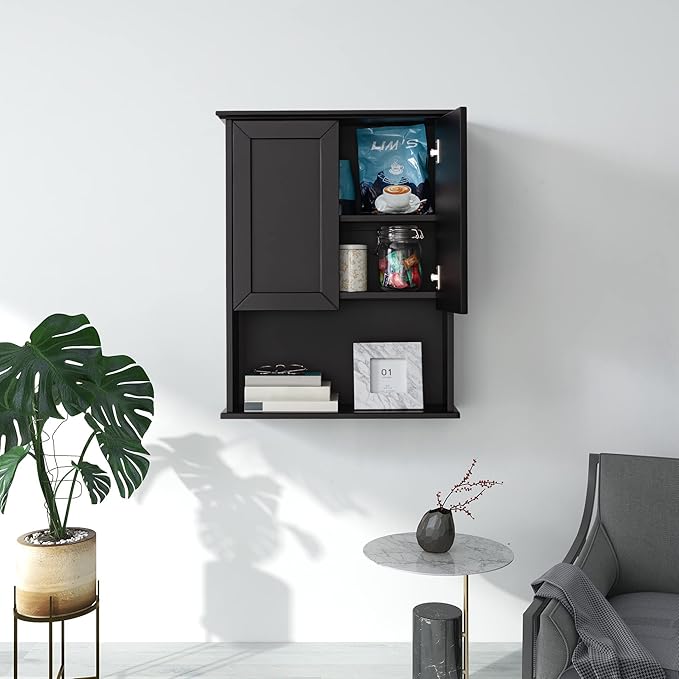 Black Bathroom Wall Cabinet 23x29 inch Wooden Bathroom Medicine Cabinet with 2 Doors and Adjustable Shelf, Wall Mounted Cabinet Over Toilet Storage Cabinet | 2 Doors, Adjustable Shelf, Wall Mounted, Over Toilet Storage