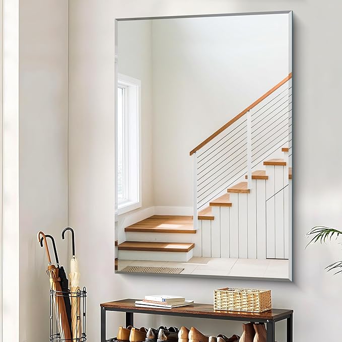 CILIBER 60x40 Large Beveled Mirror, Frameless Beveled Bathroom Mirrors for Over Sink, Upgraded Shatterproof Beveled Frameless Vanity Mirror for Bathroom,Bedroom,Living Room and Entryway