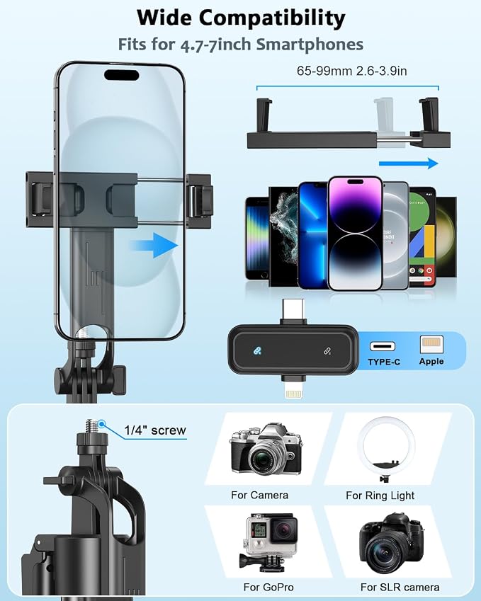 Vlogging Kit for iPhone/Android, 63”Auto Face Tracking Tripod for iPhone - Image 6