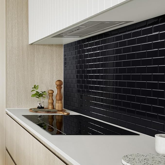 SMART TILES Peel and Stick Backsplash - 10 Sheets of 10.95" x 9.70" - 3D Adhesive Peel and Stick Tile Backsplash for Kitchen, Bathroom, Wall Tile, Subway Nero