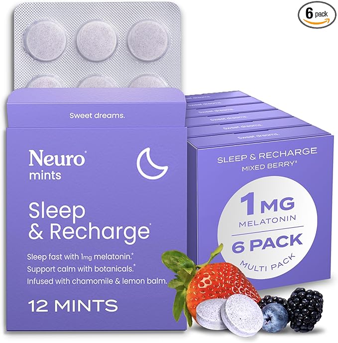 Neuro Sleep & Recharge Meltaway Mints - Contains Melatonin 1 mg, Chamomile & Elderberry - Travel Aid for Nighttime Relaxation & Healthy Sleep Cycle - Mixed Berry, 72 ct