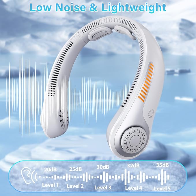 Portable Neck Fan - Rechargeable Personal Fan with Neck Brace, 5 Speeds, All-Around Cooling, Hands-Free Bladeless Lightweight Quiet Neck Fans That Blow Cold Air Gift for Women/Men, Hot Flashes, Travel