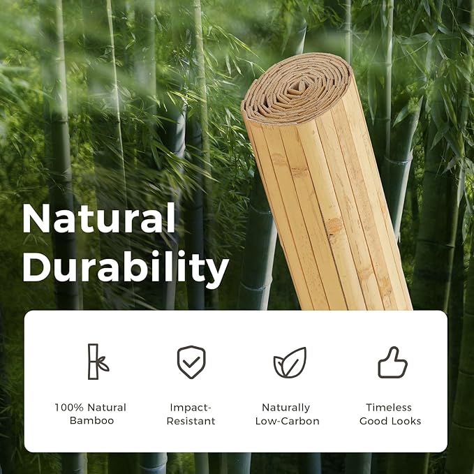 OUZUGIE 2 Pack 96x48 Inch Natural Bamboo Wall Panel – Natural Pole Wrap Paneling for Walls, Ceilings, Cabinets, Furniture – Ideal for Bedroom, Living Room & Office DIY Decor