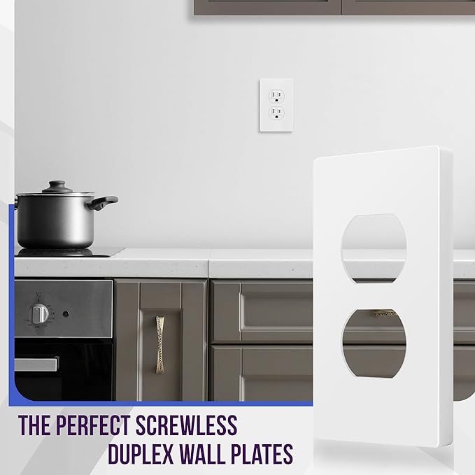 ENERLITES Screwless Duplex Wall Plates, Child Safe Receptacle Outlet Covers, Standard Size, 1-Gang 4.68"x 2.93", Unbreakable Polycarbonate Thermoplastic, UL Listed, SI8821-W-5PCS, Glossy, White