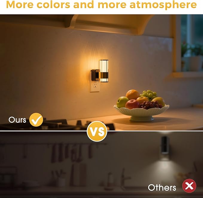 L LOHAS LED Night Light, Night Lights Plug into Wall, 2 Pack 10-Color RGB Change Nightlights,10/50/100LM Adjustable Automatic Nightlights Plug in with Dusk to Dawn Sensor for Room Bathroom Hallway