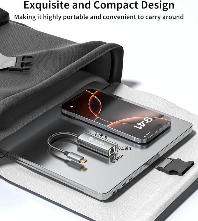 Reborn USB C to Ethernet Adapter, Type-C to RJ45 Gigabit Ethernet LAN Network - Image 6