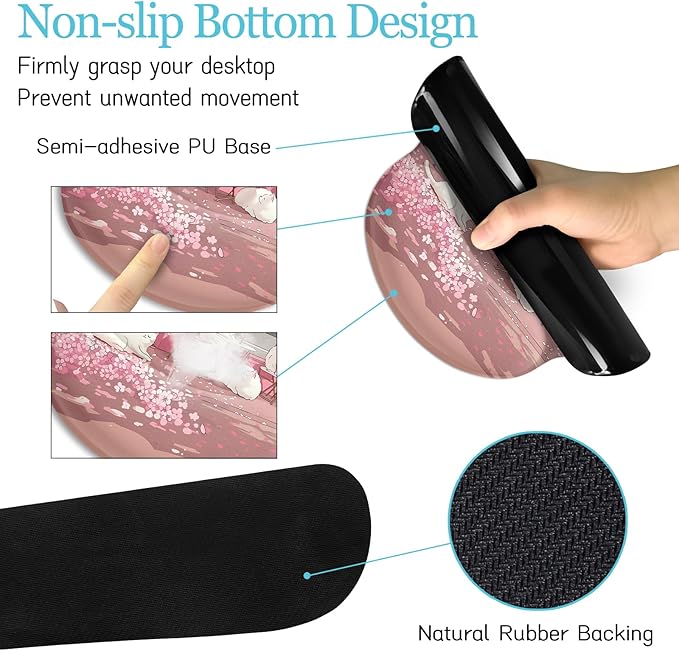LIMKRIAN Anime Cat Mouse Pad Set, XXL Gaming Mouse Pad with Wrist Rest, Keyboard Mat, Cat Coaster, Cute Office Desk Decor Accessories, Pink Lycra