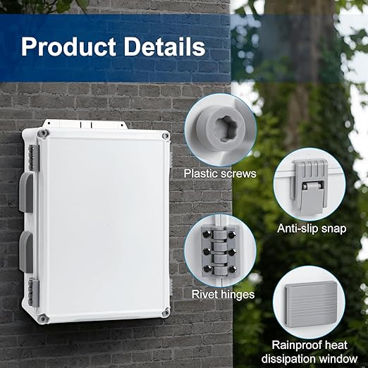 Namunanee Outdoor Electrical Junction Box, ABS Water Resistant Enclosure with Internal Mounting Panel & Hinged Cover (15" H x 11" L x 6" W)