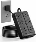 Zoxwzop Surge Protector Power Strip - 12 Outlets(1850W/15A) 6 USB Ports（2 USB C, 6FT Flat Plug Extension Cord, Wall Mount Multi Plug Outlet Extender, ETL Listed for Home, Dorm Room