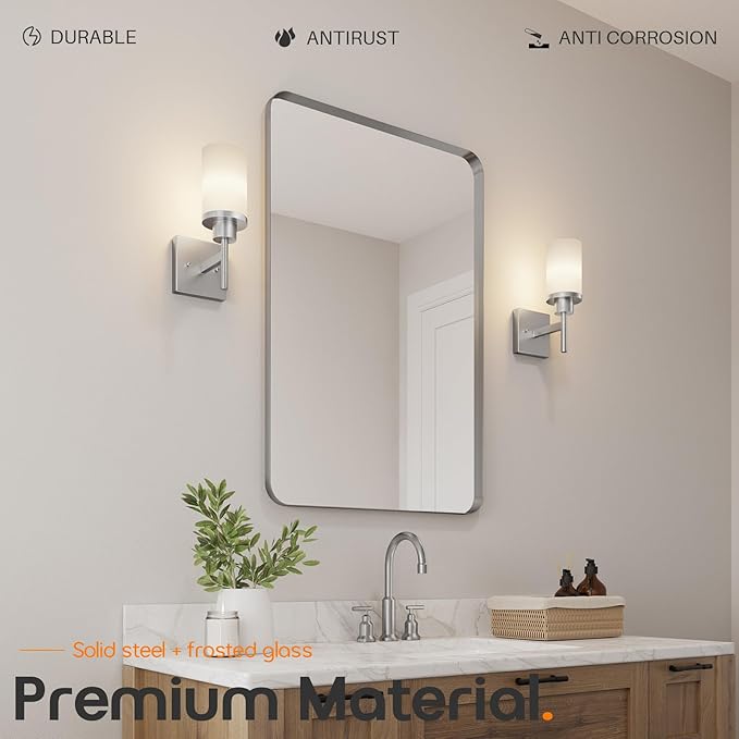 AONEON Bathroom Light Fixtures Brushed Nickel Vanity Lights with White Frosted Glass Shade, Wall Lamp for Mirror Kitchen Bedroom Porch, 2 Pack T001BR-L1-P2