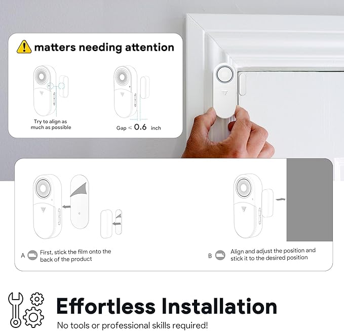 Freezer Door Alarm with Delay When Left Open, Door Chime Window Open Alarm Close Doors Reminder Loud 120 dB for Home, Store, Office, School
