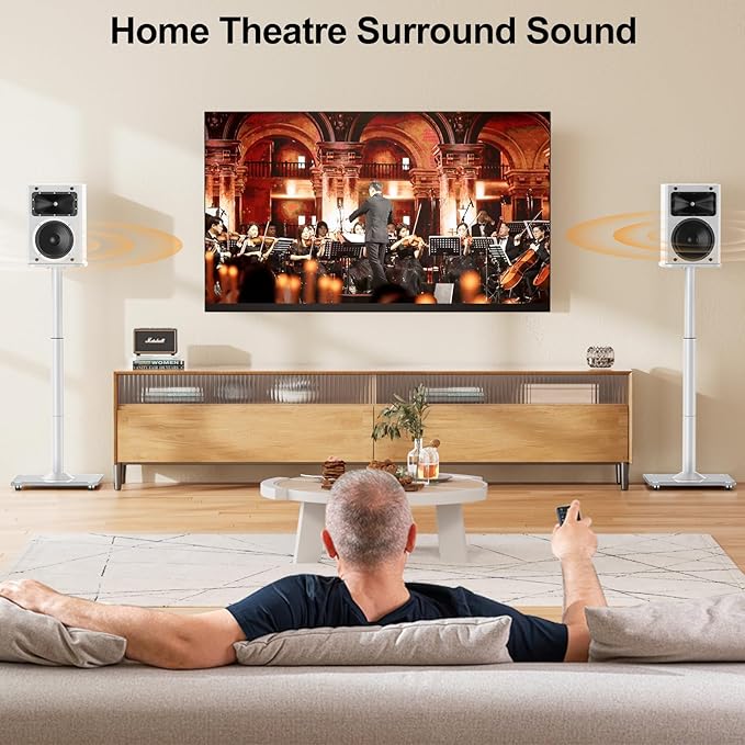 ELIVED Universal Speaker Stands Height Adjustable 28"-37.4", Bookshelf Speaker Stand Pair for Satellite Studio Large Speakers Up to 22 lbs, Surround Sound Speaker Stand with Cable Management, White