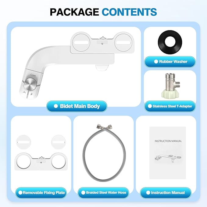 Non-Electric Bidet Attachment for Toilet, Ultra Slim Self-Cleaning Retractable Dual Nozzles for Rear & Feminine Wash, Adjustable Water Pressure,Stainless Steel Inlet