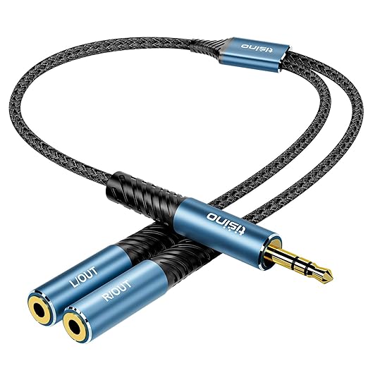 Tisino Headphone Splitter 3.5mm, Aux Splitter 2 Female to 1 Male, 3.5mm TRS Audio Adapter Cable Compatible with PS4/5, Xbox, Nintendo Switch, PC Gaming Headsets, Phone, Tablet, Laptop(0.3m/1FT)
