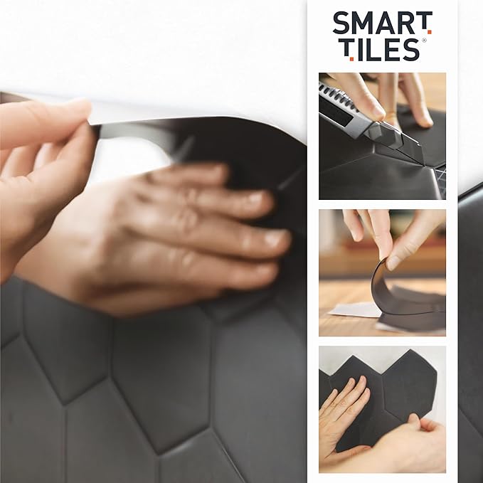 SMART TILES Peel and Stick Backsplash - 5 Sheets of 11.43" x 9" - 3D Adhesive Peel and Stick Tile Backsplash for Kitchen, Bathroom, Wall Tile