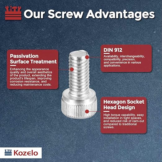 Kozelo 100pcs Socket Head Cap Screws - [M5-0.8 x 10mm] 304 Stainless Steel Allen Socket Drive for Electrical Motor 3D Printing Fan Engine Replacement Use, Silver