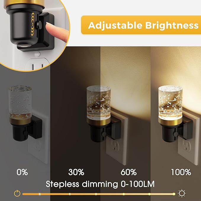 L LOHAS LED Night Light, Dimmable Bubble Night Lights Plug into Wall, 2 Pack Automatic Night Lights Plug in with Auto Light Sensor, Adjustable Brightness 3000K LED Night Light, for Bedroom Hallway Hom