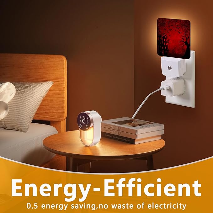 GANTINIR Halloween Night Light, Plug-into Red Black Red Black Bats Spider Ghost Nightlight White LED Lamp, Energy Efficient Decor Desk Lamp for Bedroom Hallway Stairs Bathroom